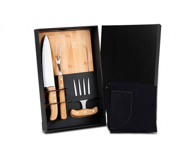 Kit Para Churrasco Em Bambu Com Garfo 4 Dentes - 5 Ps