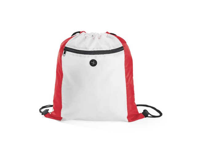 Sacola tipo mochila. 210D. Com bolso frontal e sada para fone de ouvid