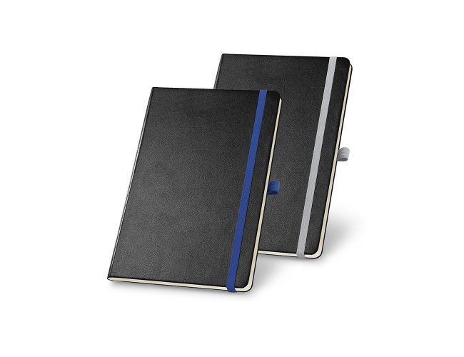 Caderno capa dura. Com porta esferogrfica, bolso interior e 80 folhas